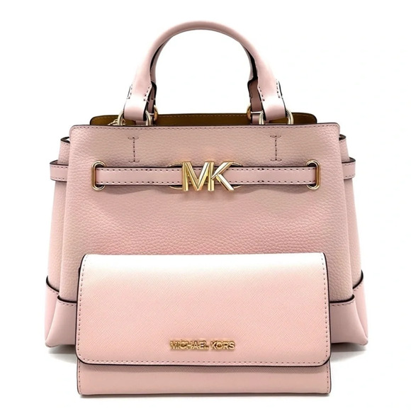 Michael Kors Reed Small Satchel Crossbody Bag & Large Trifold Wallet Light Pink - Picture 1 of 16